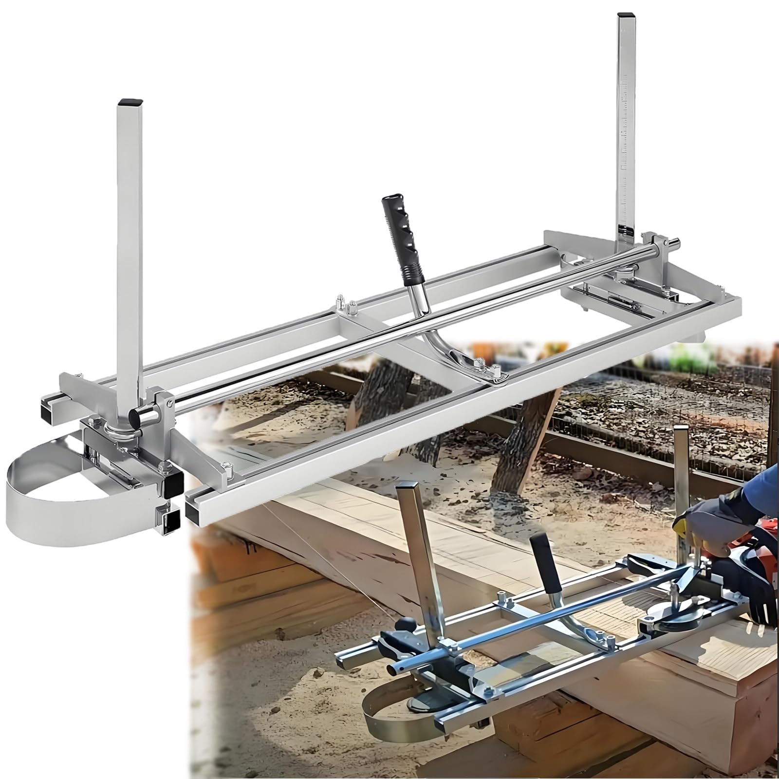 Fresatrice per Motosega,Fresatrice per Assi per Segheria Portatile,Accessori per Motosega per Il Taglio del Legno con Scala,Spessore Regolabile,Guida per Seghe A Rotaia per Carpentieri