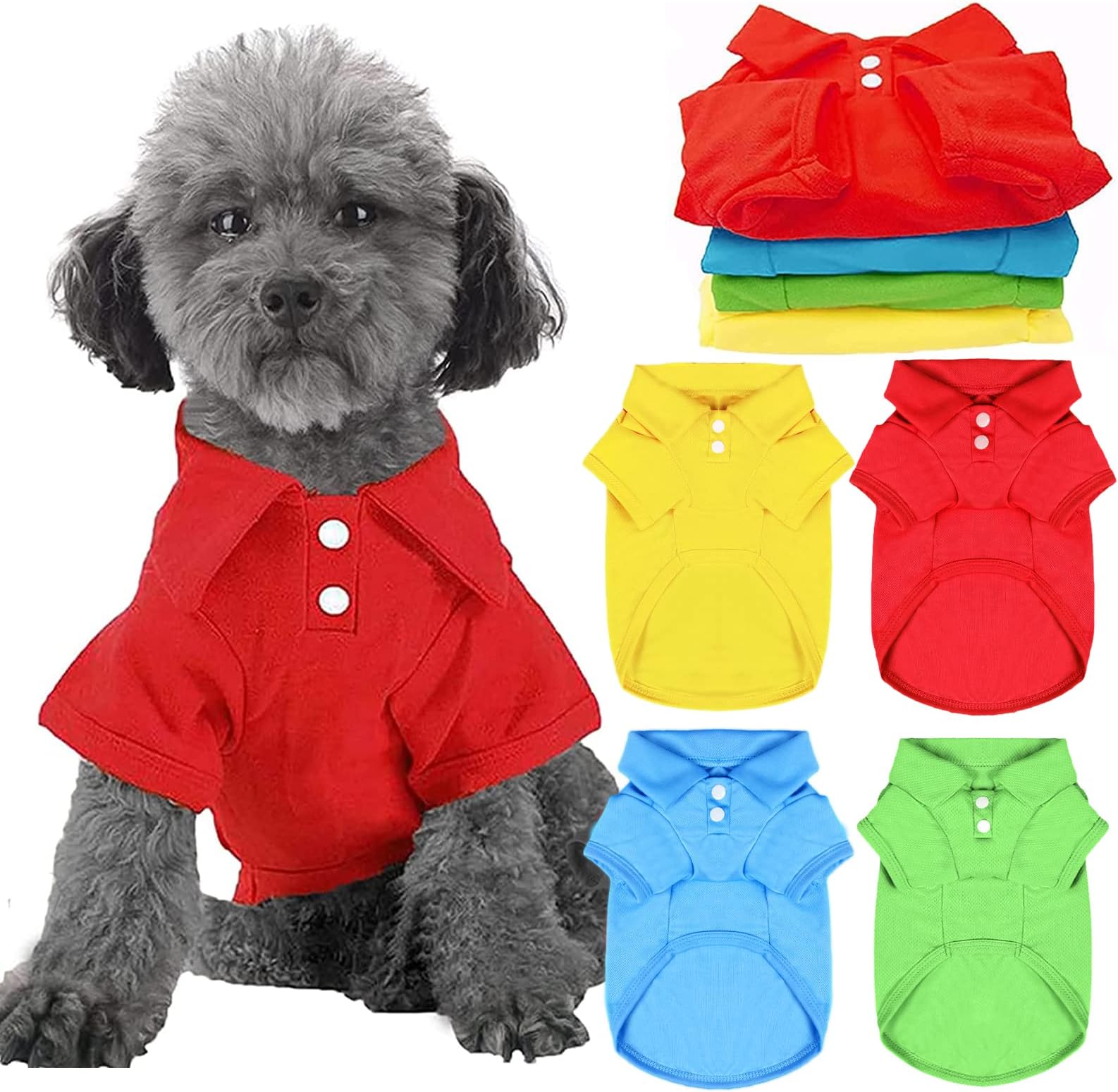 4 Pack Solid Dog Polo Tshirts Shirts Pet Puppy T-Shirt Clothes Outfit Apparel Coats Tops (S)
