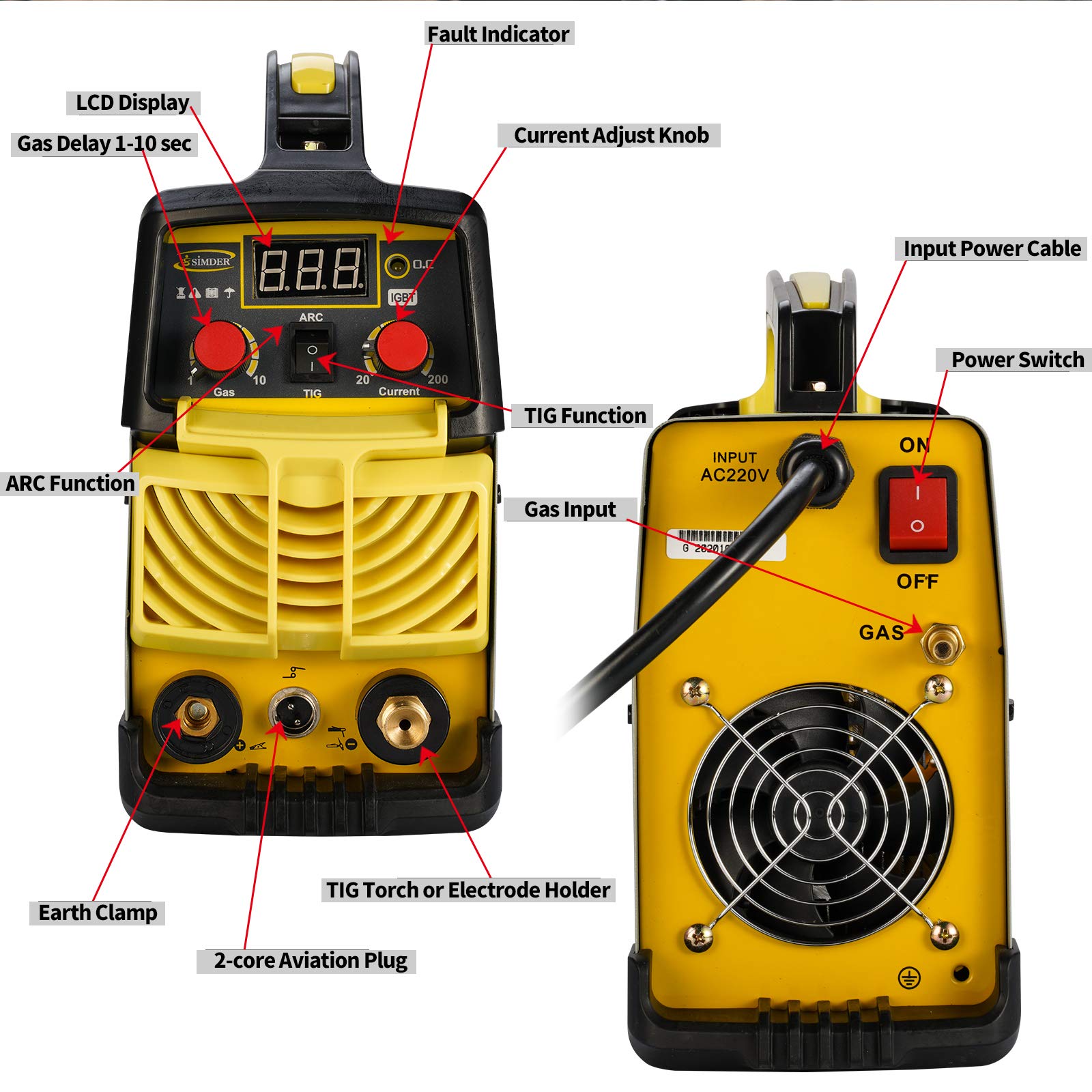 Buy SIMDER TIG Welder 110V 220V 140Amp TIG ARC 2 in 1 Stick Welder IGBT