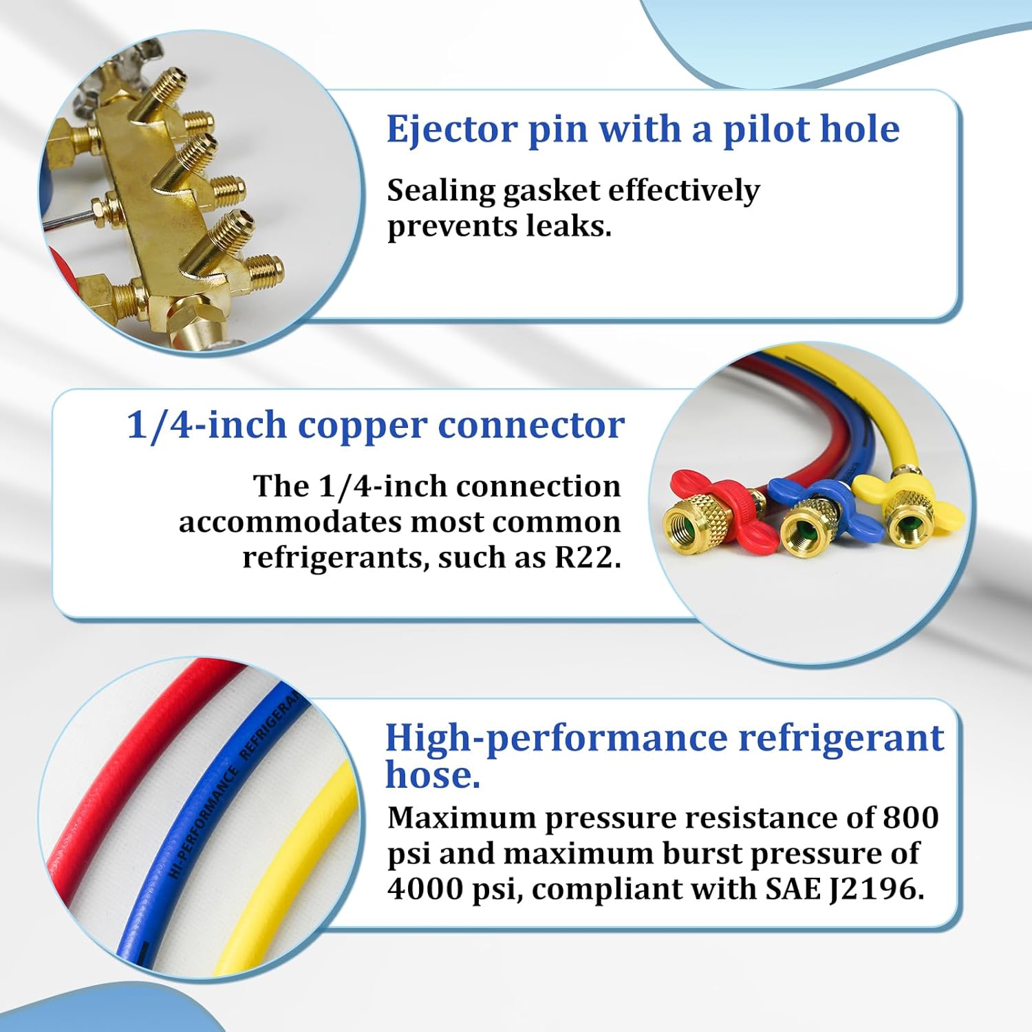 42006 Refrigerant Manifold 41 Series, with 60-inch HVAC Hose and 3-1/8-Inch Gauge, Measures Pressure of R-22, R-134a, and R-404A Refrigerants