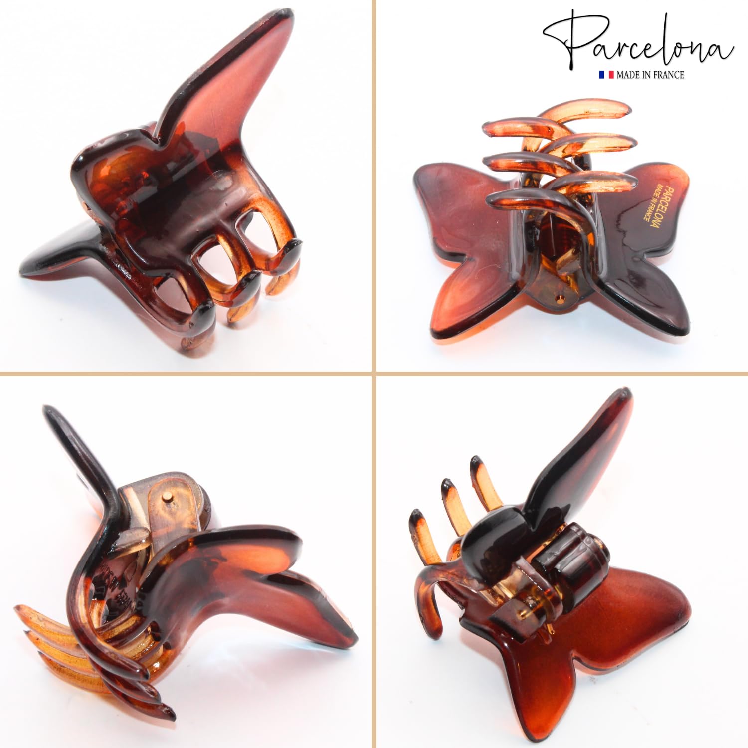 Parcelona French Set of 2 Butterfly Small Tortoise Shell Cellulose Acetate Jaw Hair Claw Clip Strong Hold No-Slip Grip Women Hair Accessories Hair Clips for Girls - Image 5