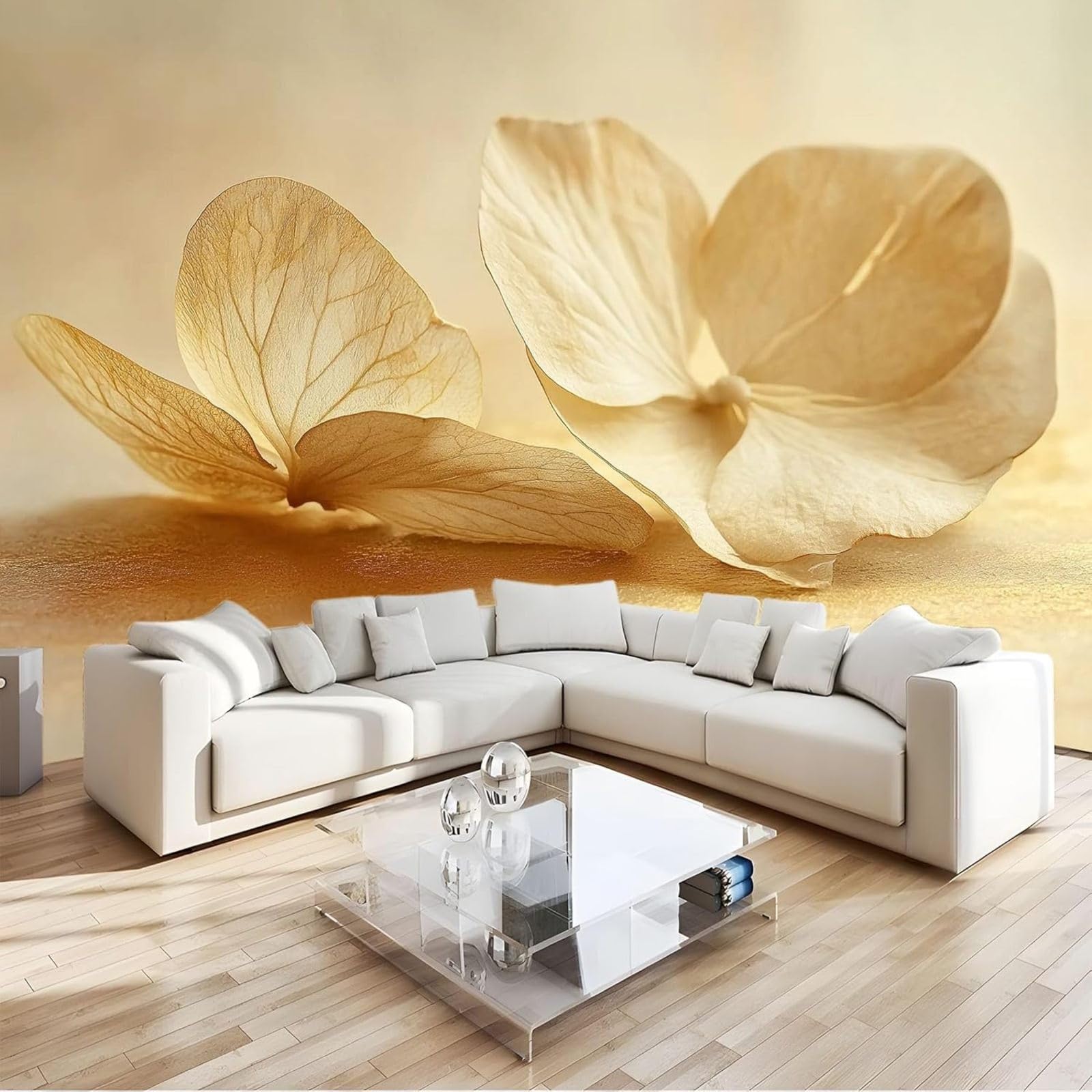 kfjhgbdshhj Hydrangea Petals Non-Woven Modern wall Mural for Living Room Bedroom Wall Art, Beige, 250cm x 175cm