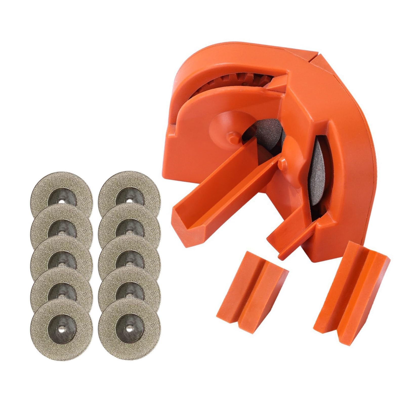 Cryfokt Drill Bit Sharpener Set, Replaceable Grinding Disc Drill Machine Blade Sharpening Tool, Easy Installation Professional Drill Bits Sharpener for Woodworking (Orange)