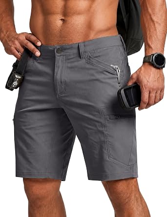 CQR Mens Quick Dry Stretch Hiking Cargo Shorts, Lightweight Water Resistant Tactical Casual, Golf & Outdoor with Pockets