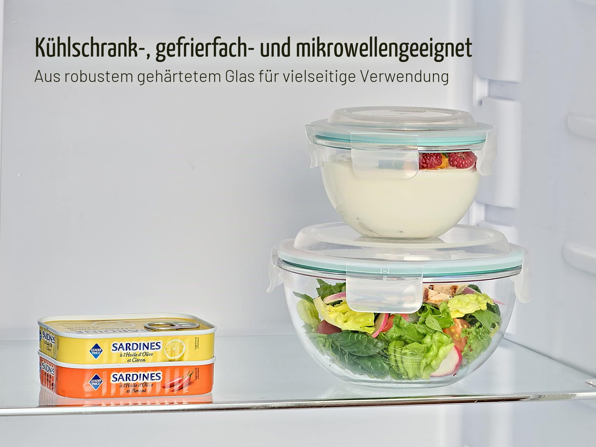 Glasslock Rührschüssel-Set, 8-teilig, mit Schnappdeckel, luftdicht und auslaufsicher, platzsparend, mikrowellengeeignet, spülmaschinenfest