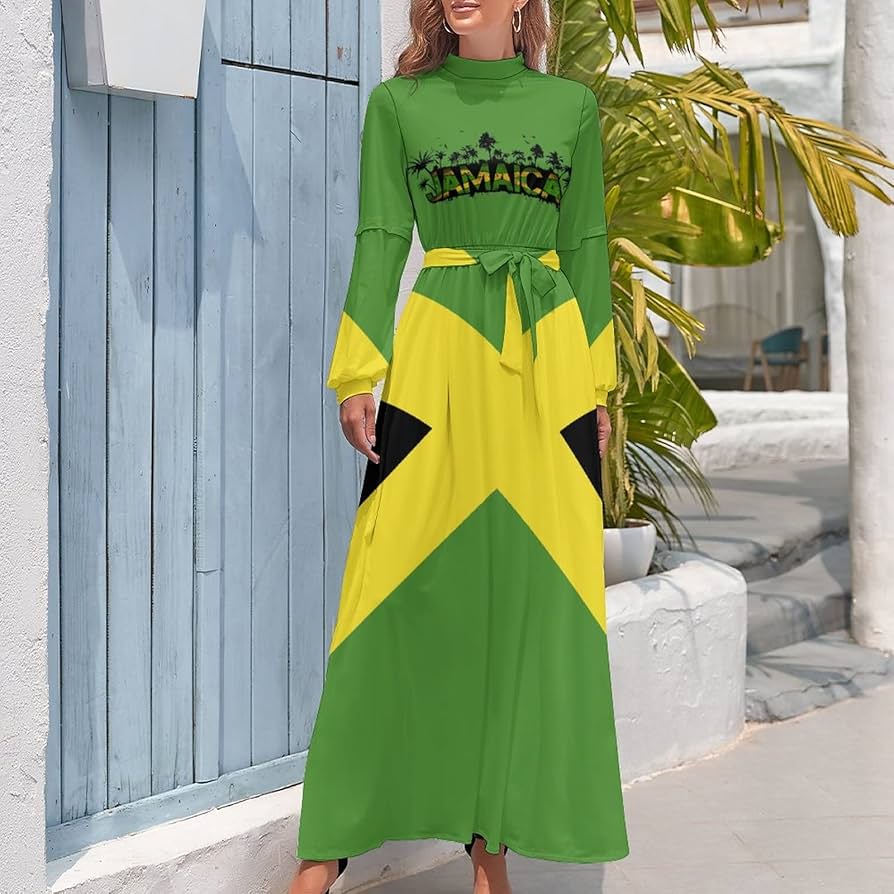 Primavera 5❗️24LOVERS FROM YOUNG JAMAICA‼️ Elegant Casual Jamaica Flag Long Dress for Women Girl's