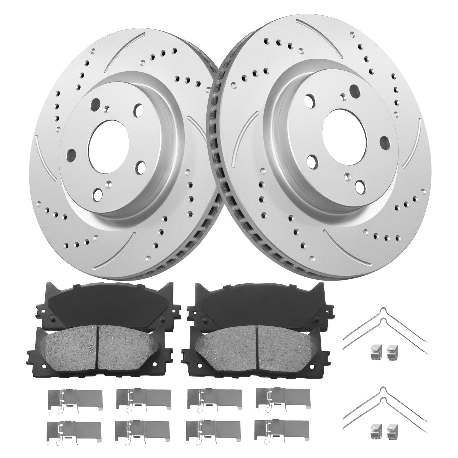 MOTOREVO Front Brake Pads And Rotors Kit Vented Compatible With Toyota Camry 2007 2008 2009 2010 2011 2012 2013 2014 2015 2016 17 Drilled Slotted