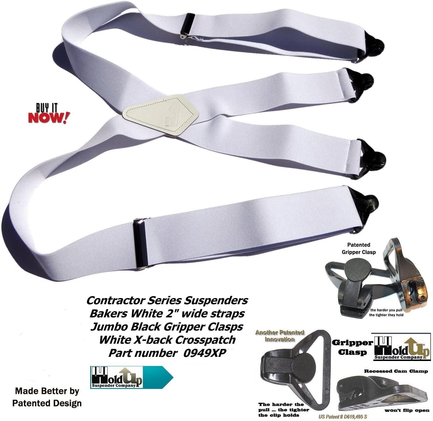 Holdup 2" Wide Contractor Suspenders for Men with Patented Composite Plastic Gripper Clasps - Image 2