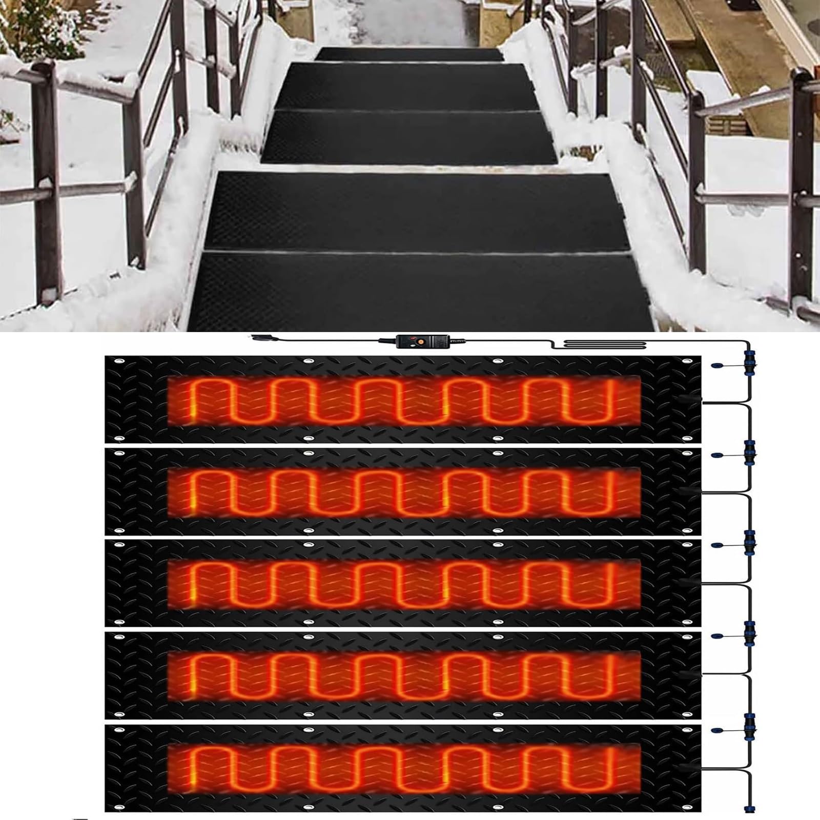 Lot de 5 tapis de fonte de la neige pour l'extérieur, tapis électrique pour déneigement en hiver, tapis d'allée chauffant pour extérieur, avec cordon d'alimentation de 1,8 m (5 pièces, 25,4 x