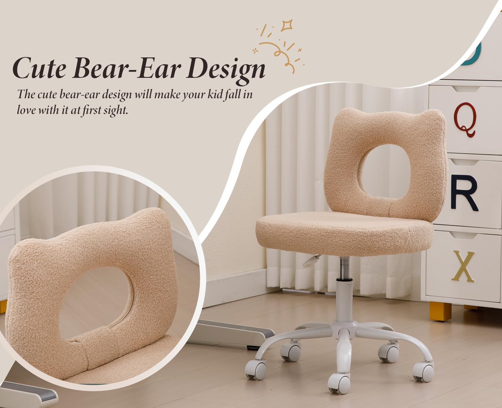 Sedia Da Scrivania Per Bambini Ya-Home Con Schienale A Forma Di Orsetto – Poltrona Girevole Regolabile In Altezza, Rivestita In Peluche, Blu | Per Cameretta E Studio