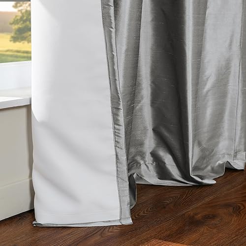 Miniatura 4 de ChadMade Cortina 100% seda Dupioni, ligera, 102 pulgadas de largo, oscurecimiento de luz, protección de privacidad para puertas corredizas de