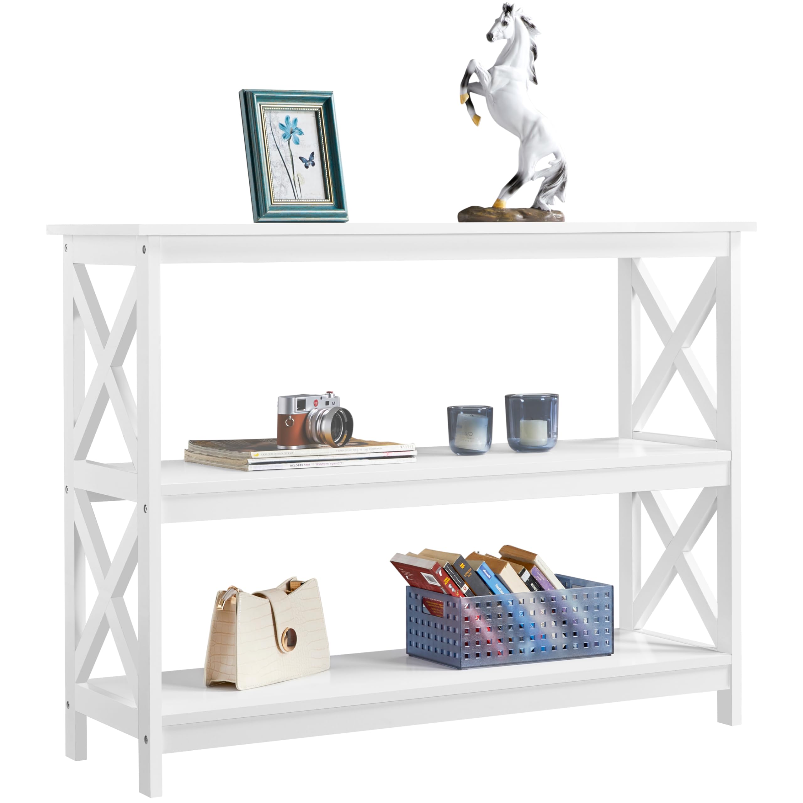 Yaheetech Mueble Recibidor de Entrada Mesa de Consola 106x35x80cm Blanco | Mueble Recibidor Estrecho de 3 Niveles Mesa Auxiliar para Salón Pasillo