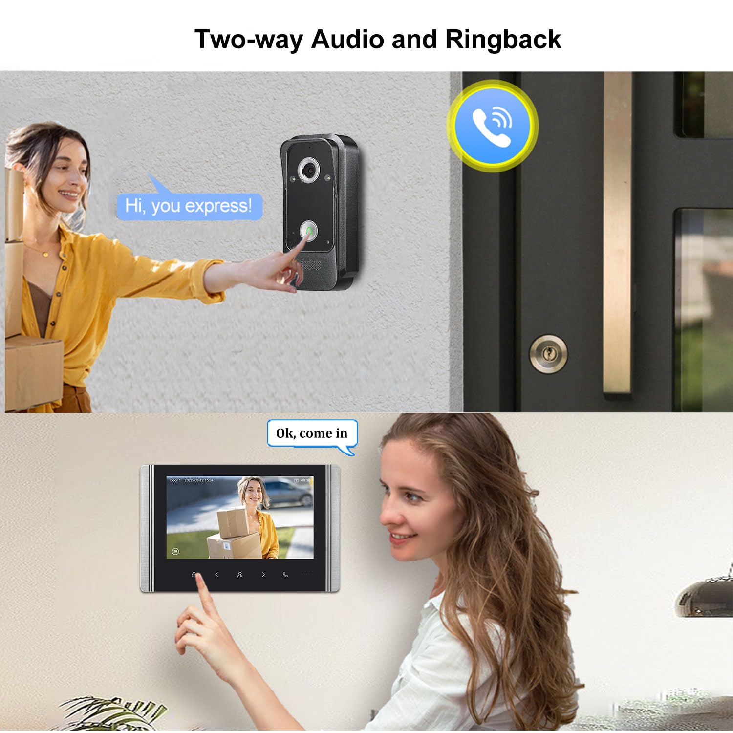 4fili 7" Sistema Videocitofonico AHD 1080P, Campanello con Cavo e 10 Suonerie,Dispositivo Esterno Impermeabile IP65 con Visione Notturna a IR, Sblocco Tramite Monitor