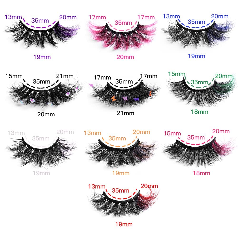 Lashes with Color on End Set, 6D Long Fluffy Faux Mink False Eyelashes with Rhinestone - Image 2
