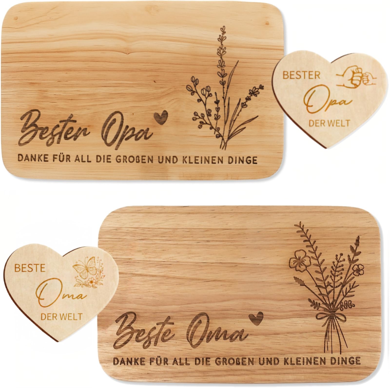 Oma und Opa Geschenk, Ostergeschenk für Großeltern, Frühstücksbrettchen mit Gravur Geburtstagsgeschenk für Oma Opa, Beste Geschenkset Holzbrettchen Weihnachtsgeschenke für Großeltern