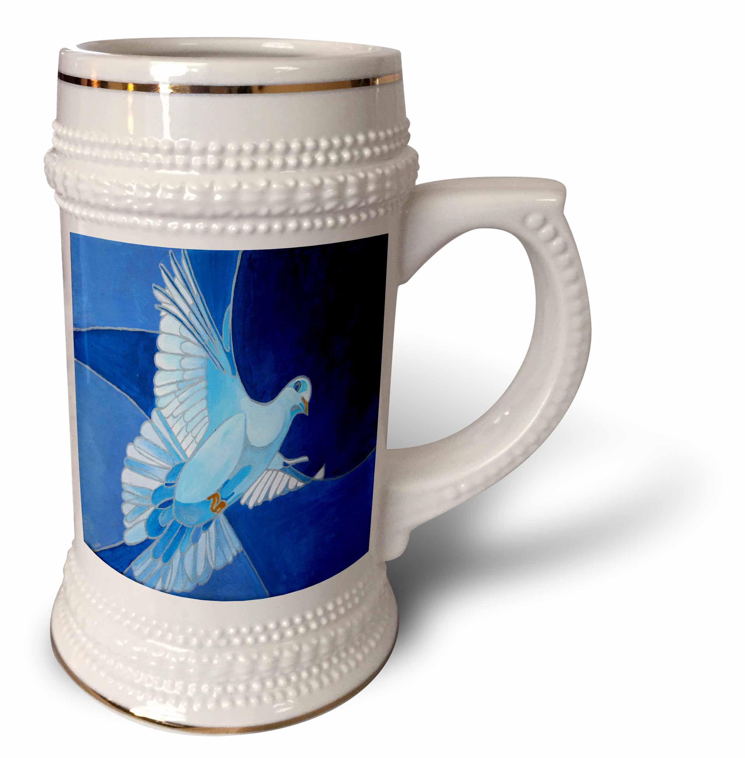 Jarra de cerveza blanca de cerámica de 625 ml con diseño religioso