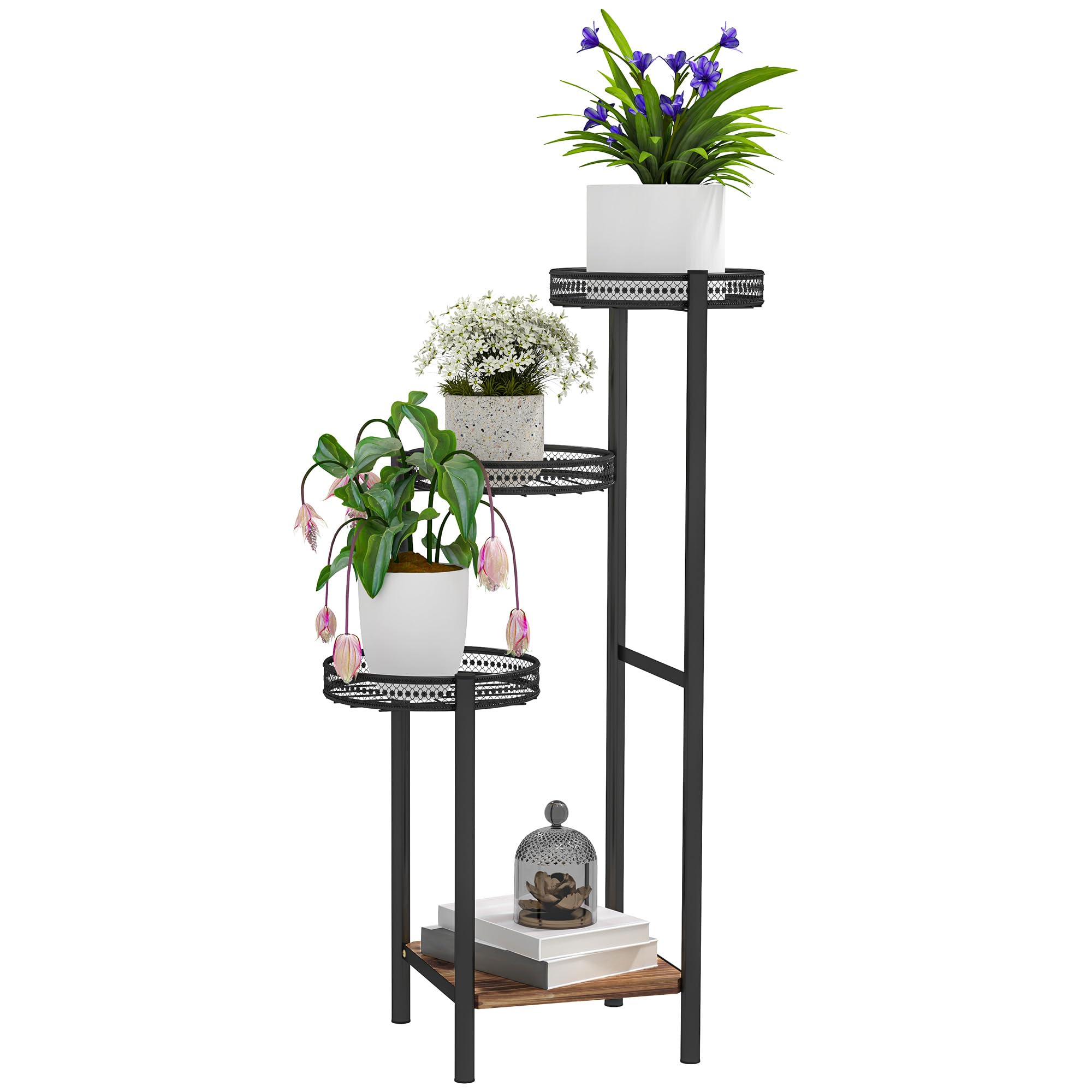 Outsunny 4 Tiered Plant Stand, Tall Metal Plant Shelf, Corner Plant Holder Display Rack for Living Room, Balcony, Garden, Patio