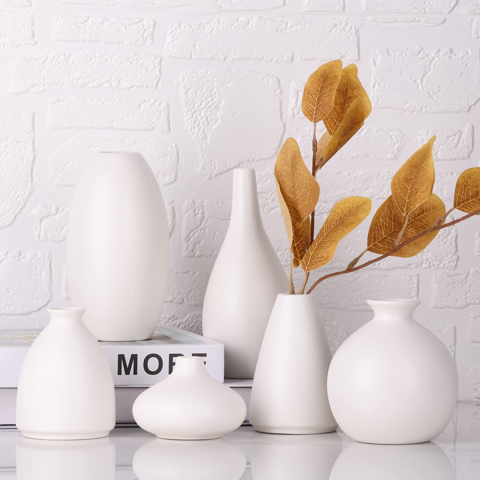 Kleine Weiße Vase, 6er-Set, Keramik-Knospenvasen für Tafelaufsätze, Zimmerpflanzen, Ikebana, Mini-Vasen für Dekoration, Geeignet für Hochzeit, Modern, Minimalistisch