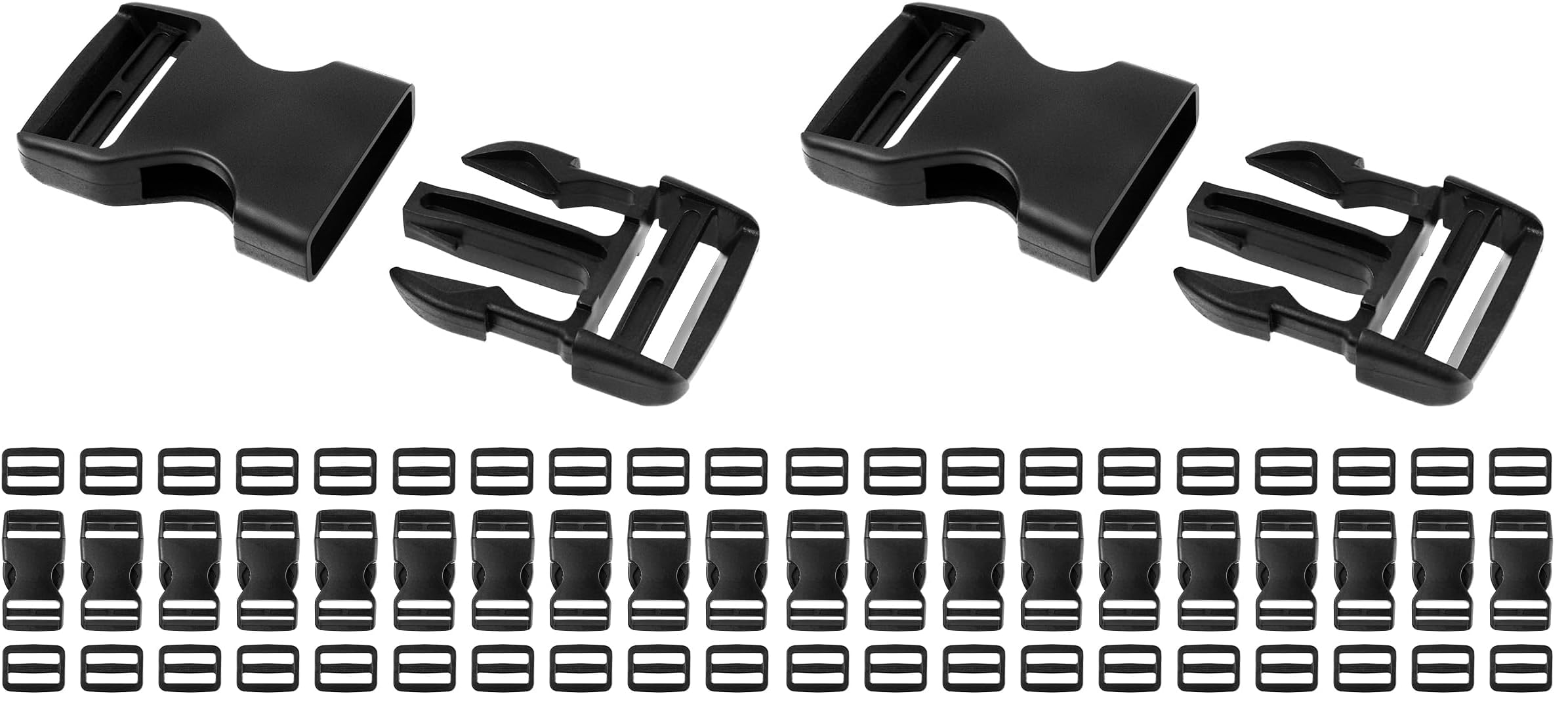 10 Set 1 inch Buckles for Straps with 20 pcs Tri-glide Slide Clip, Quick Side Release Plastic Buckle Clip, Fit 1 inch Wide Nylon Webbing Canvas Strap (Black)