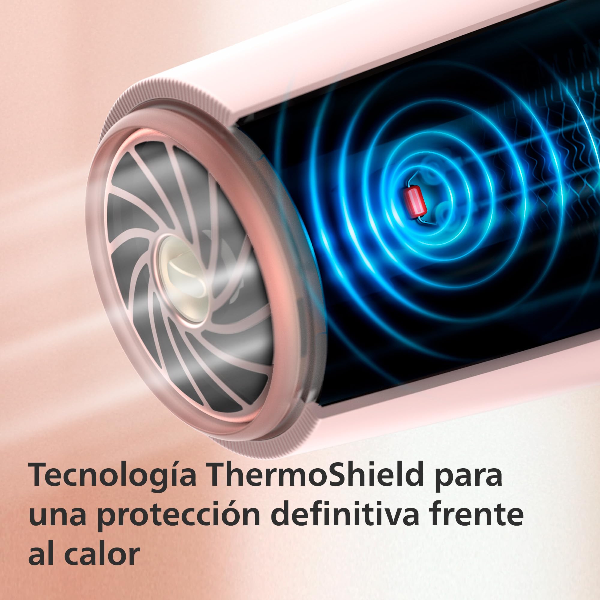 Philips Secador de Pelo Serie 5000, 2300w, con Tecnología ThermoShield, Boquilla UltraEstrecha, Boquilla Estrecha y Disfusor, BHD530/20, Blanco/Rosa
