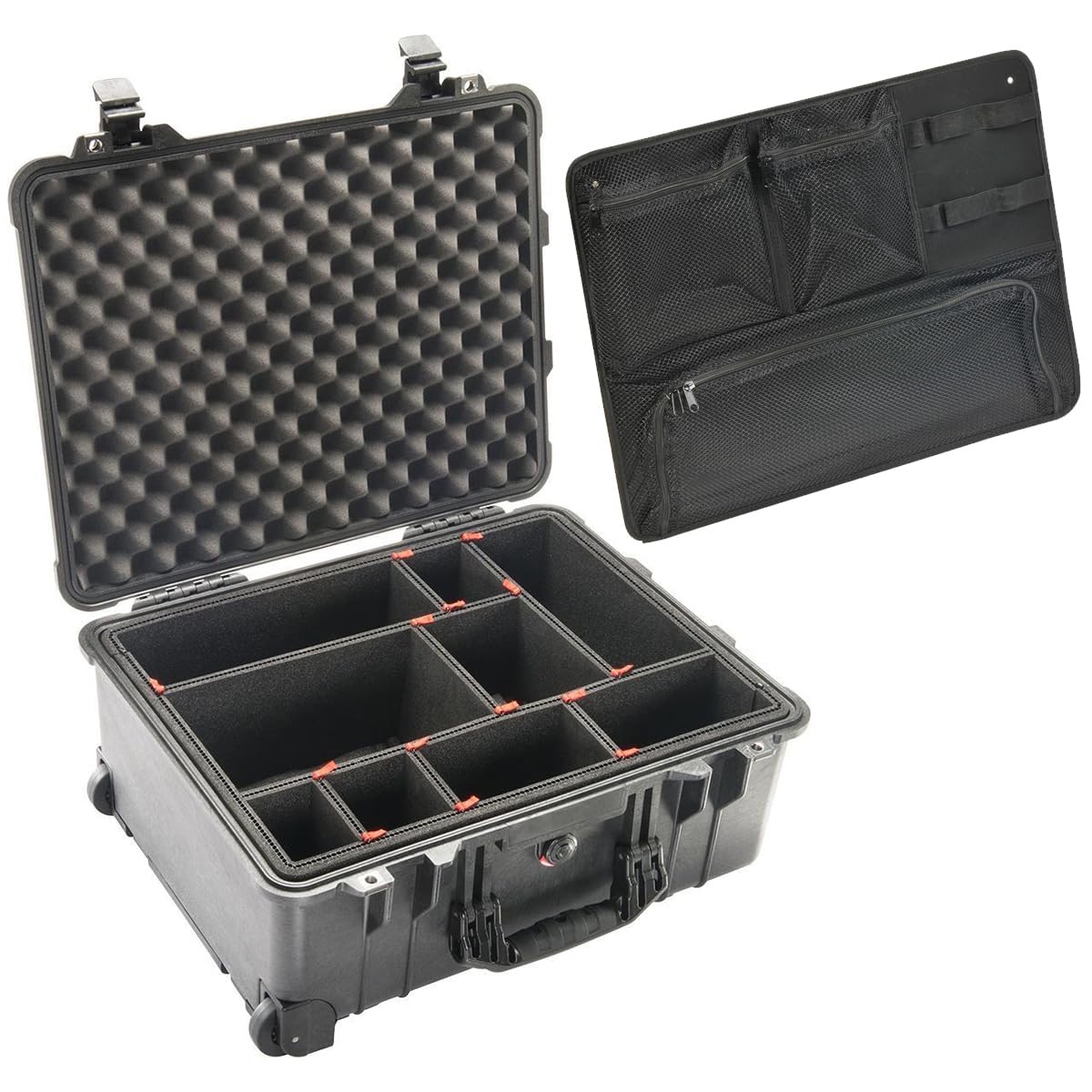 Pelican 1560TP Watertight Wheeled Hard Case with TrekPak Divider System, Black, Bundle with PC1569 Lid Organizer