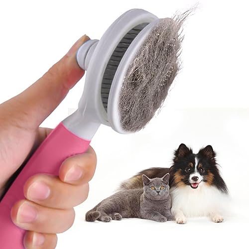 Cepillo de aseo para perros con botón de liberación, cepillos deslizantes de autolimpieza para gatos, tapetes de perro y peine de aseo de cabello