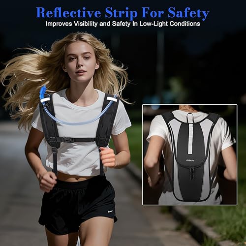 Miniatura 6 de MOSISO Mochila de hidratación para correr con bolsa de agua de 2 L, mochila de hidratación ligera con correas ajustables para el pecho, mochila de