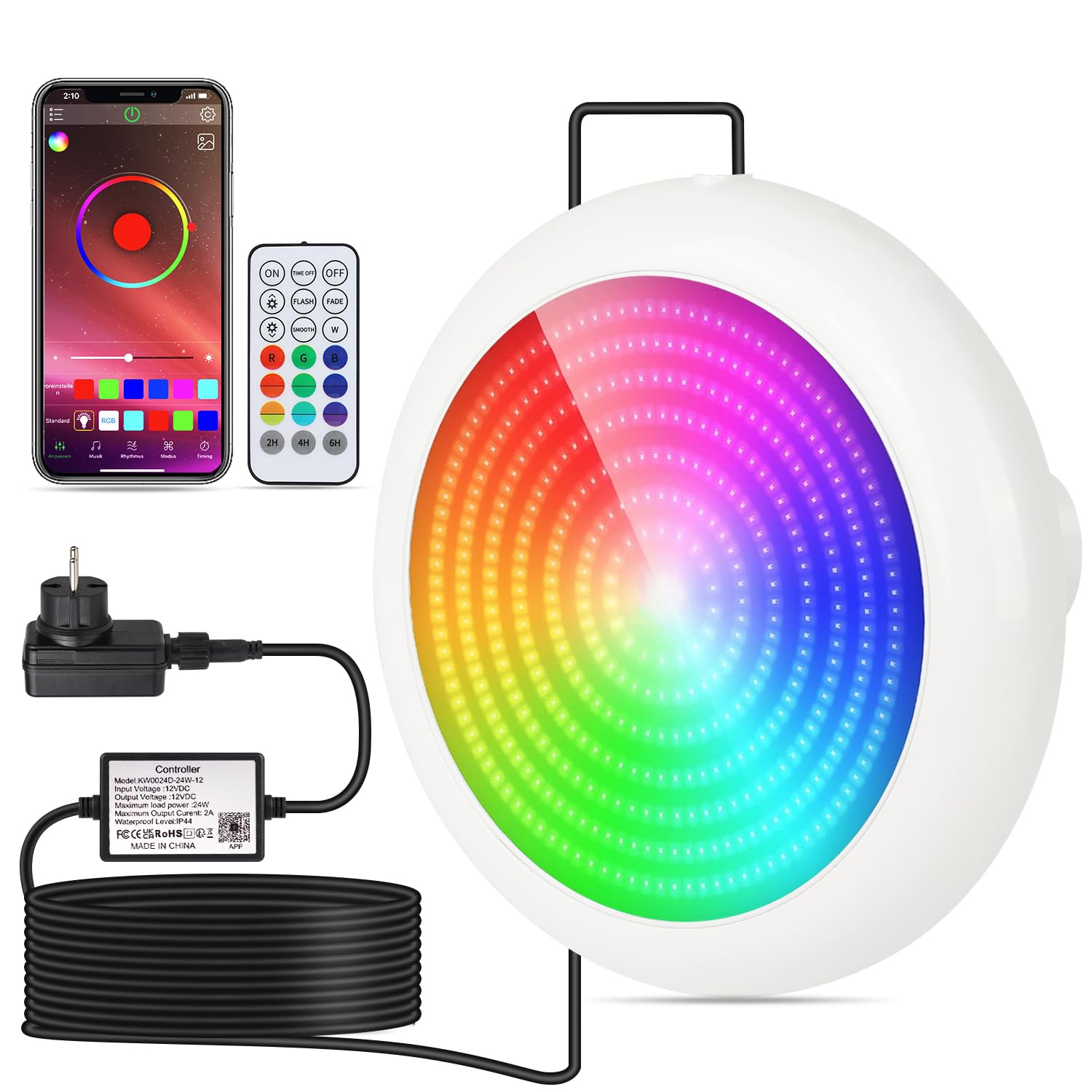 COOLWEST Luci Piscina LED 24W Fuori Terra, RGB Illuminazione a LED con Magnete, Luce Piscina a Immersione Subacquee con Controllo APP, IP68 Impermeabile per Piscines à Parois en Acier, 7m Cavo, 12V