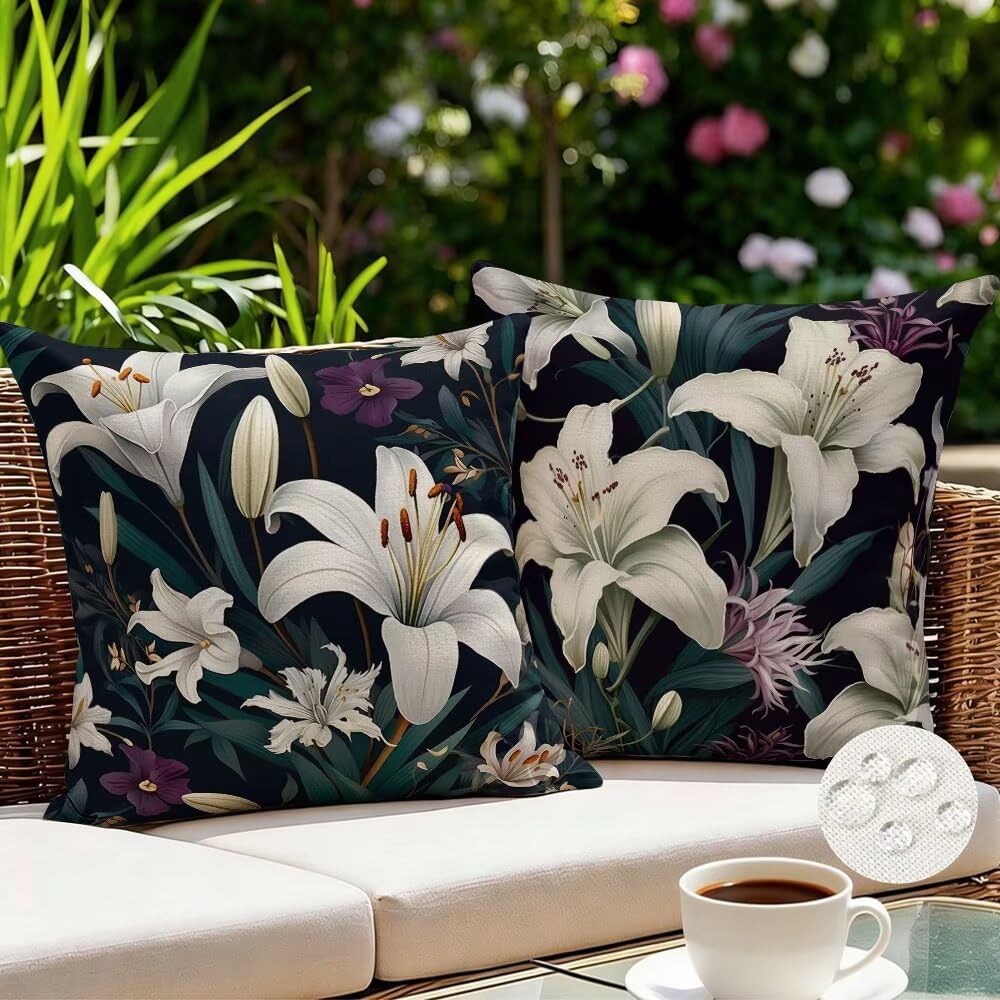 Outdoor Cushions Waterproof Spring Cushion Covers 40cm x 40cm Set of 2 Flowers Garden Cushions Summer Cushion Cover Decorative Pillows Linen Throw Pillow Case for Couch Sofa Garden Furniture (IU177)
