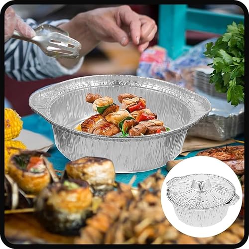 Miniatura 6 de Ollas de aluminio desechables con tapas, capacidad de 135.3 fl oz, sin recubrimiento, 8 piezas (3.9 x 3.4 x 1.5 in), color plateado, incluye tapas