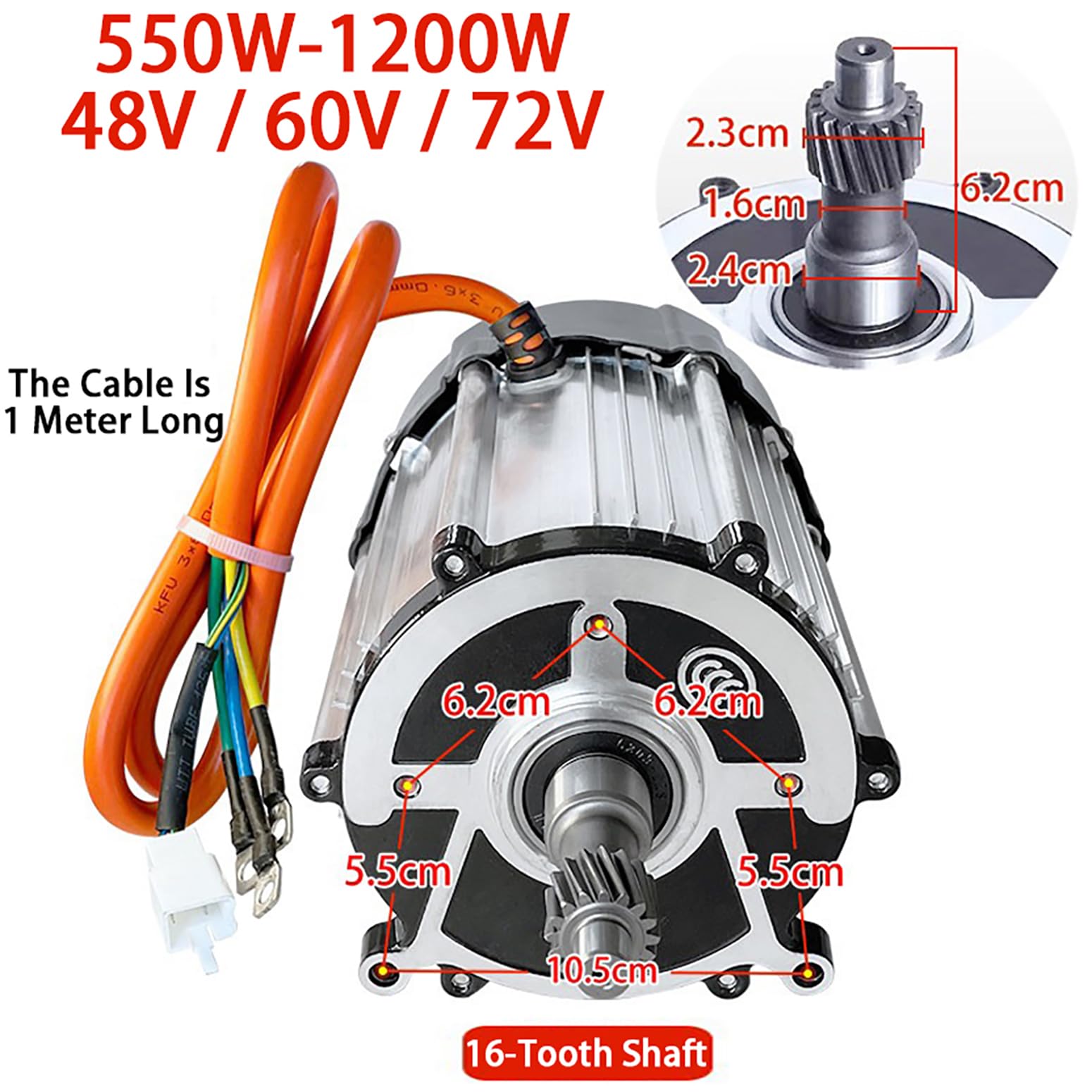 550W-1200W Motore Elettrico A Triciclo 48V / 60V / 72V Motore Differenziale Brushless con Scatola di Derivazione A 5 Fori, Motore con Albero A 5 Fori E 16 Denti per Quadricicli