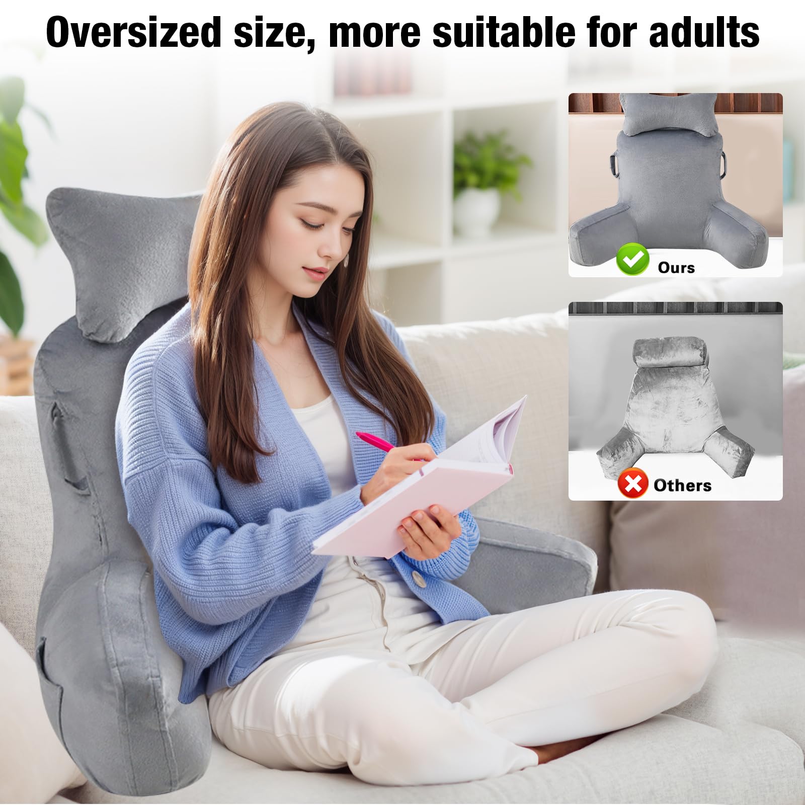 Cuscino Da Lettura Grande (90x80 Cm) Con Supporto Per Braccia E Schiena - Ideale Per Letto, Divano O Pavimento - Foto 10