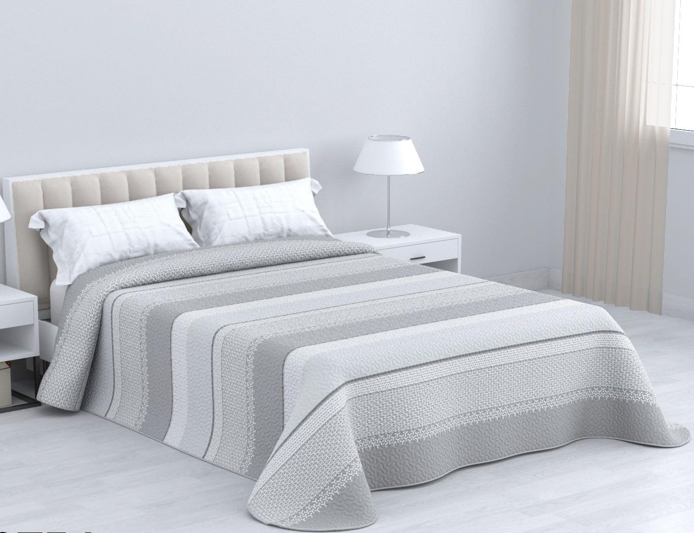 Colcha Bouti Estampada de 100% Microfibra Suave - Variedad de Diseños y Tamaños (Alaska Gris, Cama 150cm)