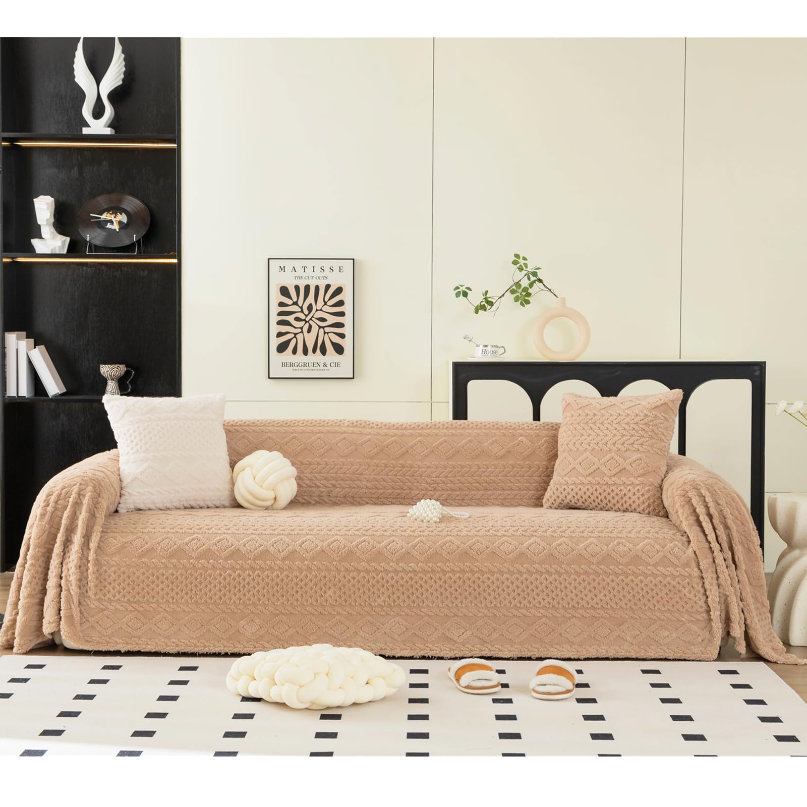 Couverture en peluche douce et épaisse kaki 180 x 360 cm avec protection anti-poussière