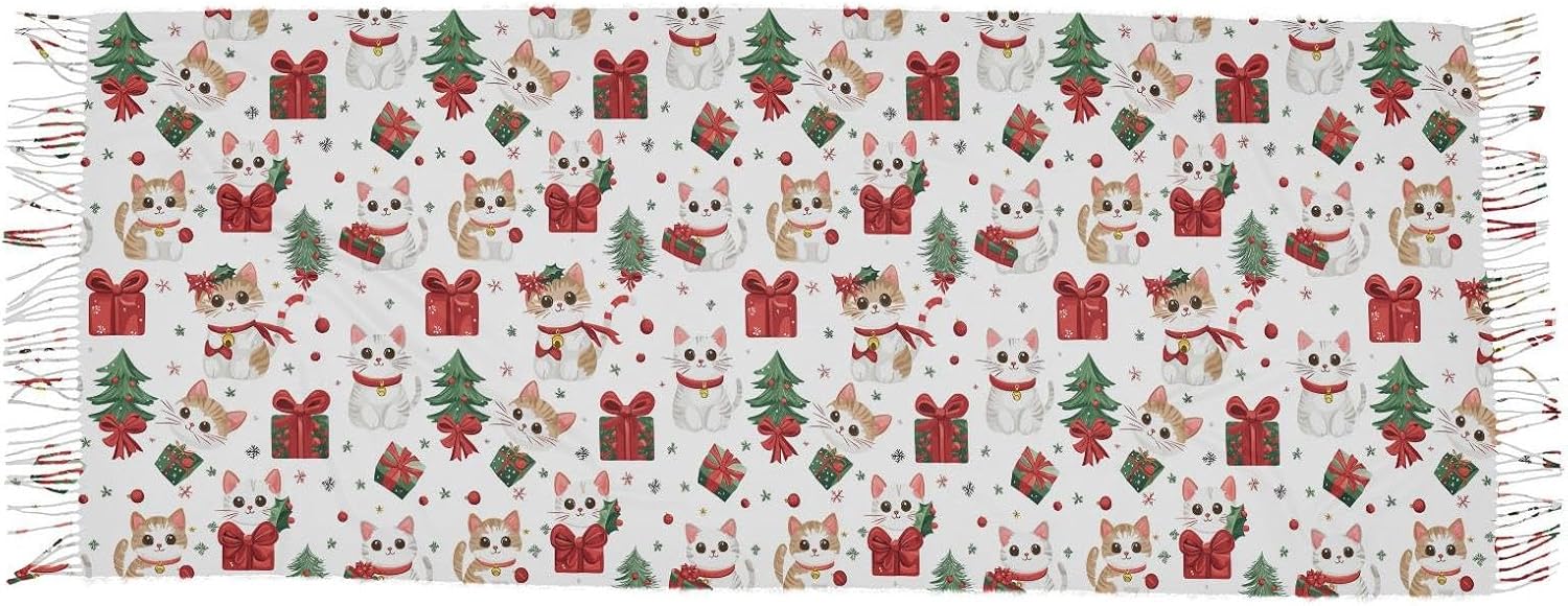 Winter Scarf for Women Cute Cats and Christmas Fashion Tassel Shawl Wraps for Women, Cold Weather Warm Womens Scarves Soft Long Scarf Gifts