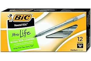 BIC Round Stic Xtra Life Pen | Medium Point (1.0mm) | Black...