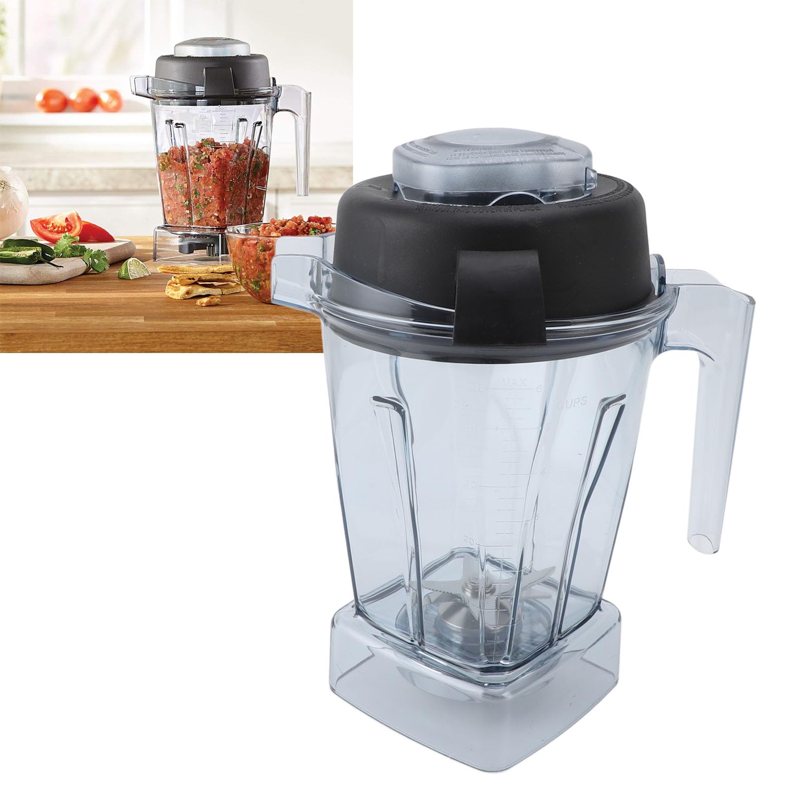 Récipient de Remplacement de Mélangeur, Tasse de Mélangeur Transparente Anti-fuite avec Lame et Couvercle en Acier Inoxydable pour Pièces de Mélangeur Vitamixx