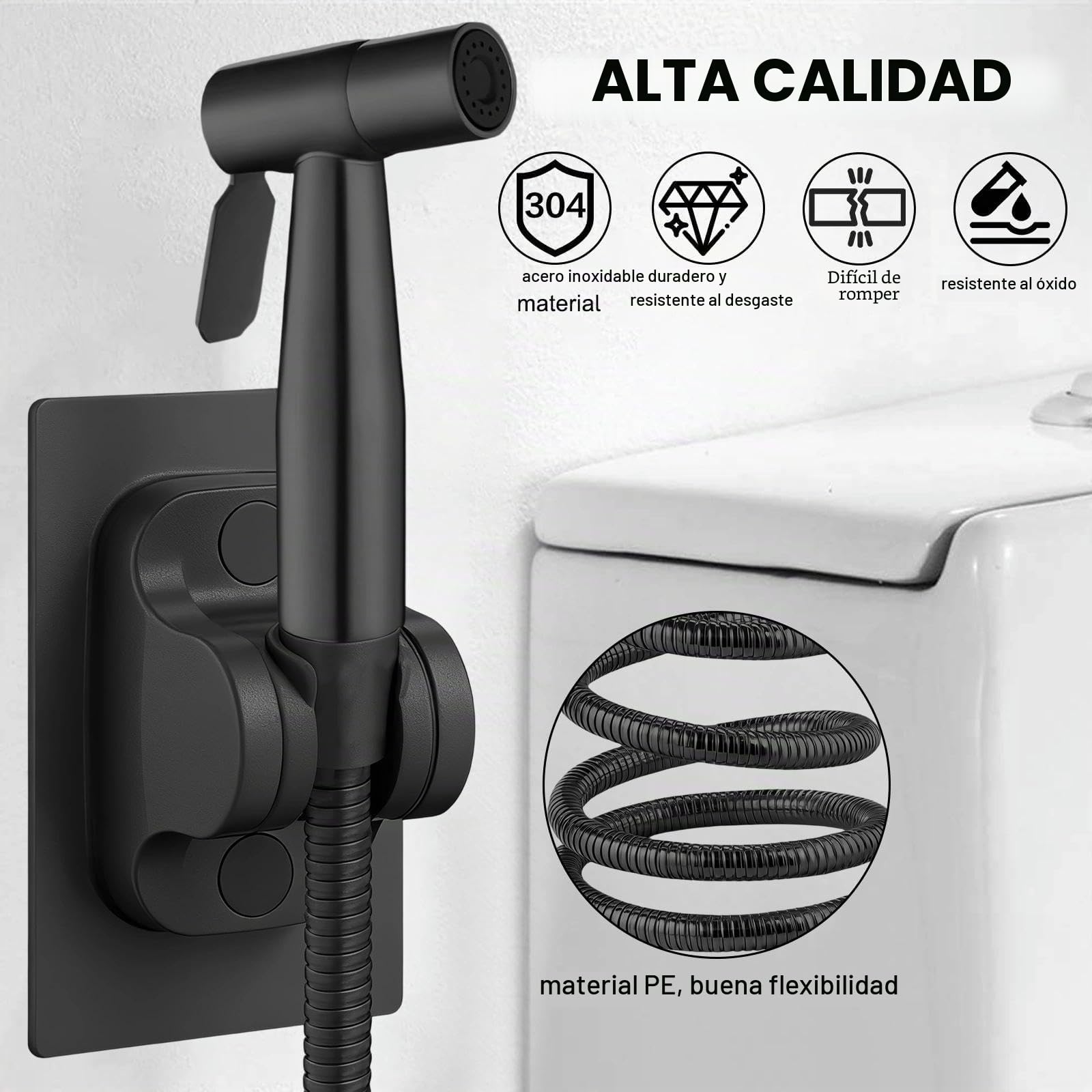 DEANKEJI 1,5 Metros Acero Inoxidable Grifo para WC-Conjunto, Negro Duchas Higienicas para WC con Manguera, Pulverizador de Bidé, Ducha Inodoro, para Baño, Cocina, Hotel