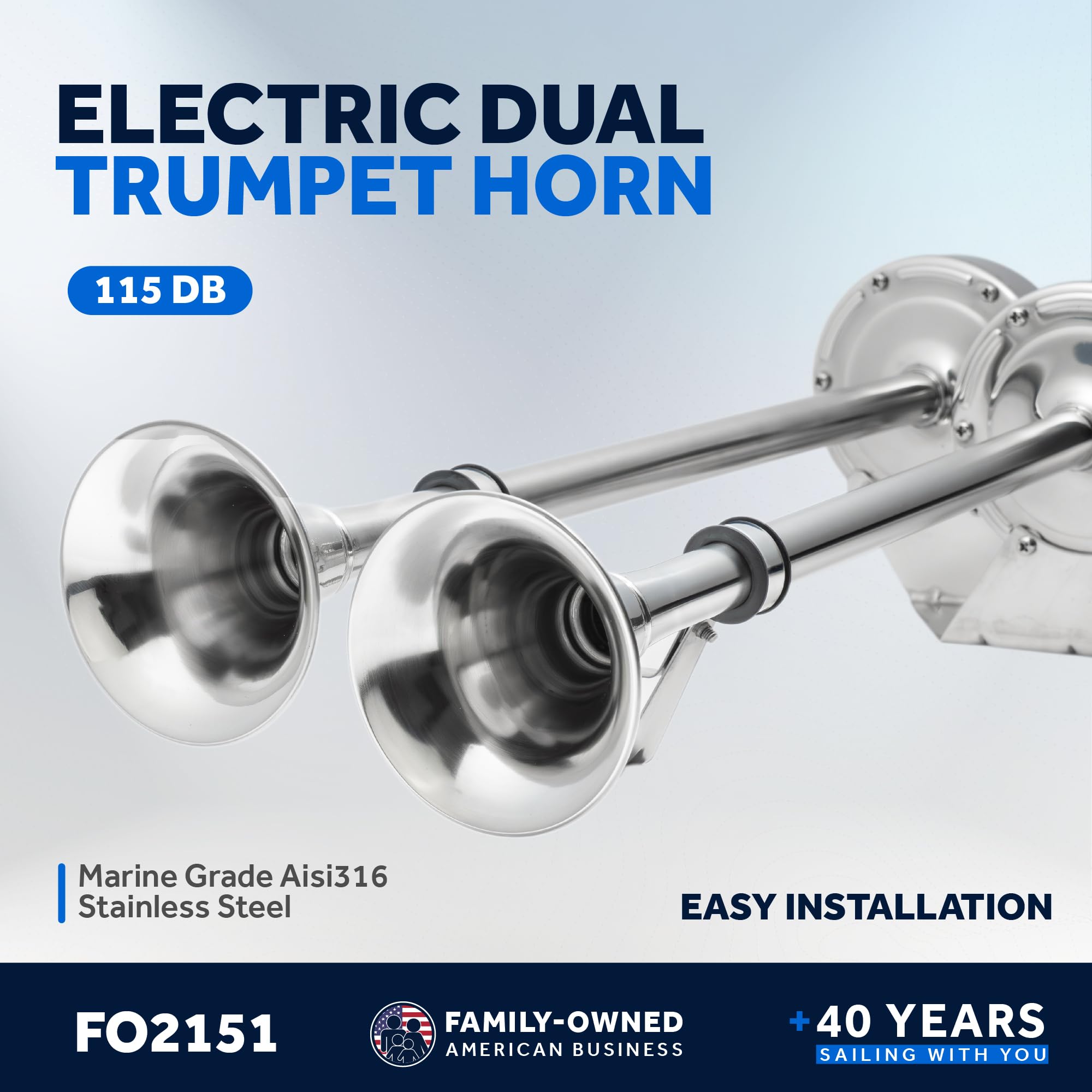 150db Boat Horn - 12V Dual Trumpet Marine Horn Polished Stainless Steel With Adjustable Support