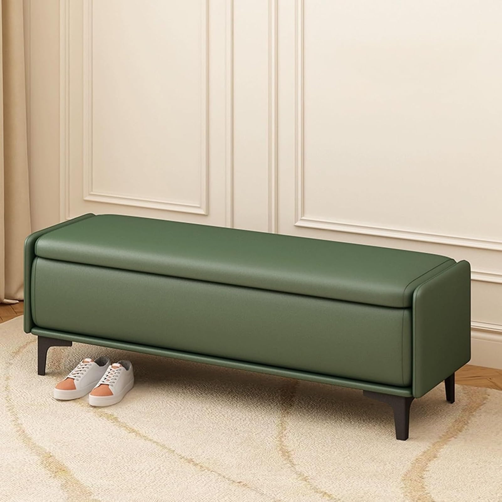 MSHGSKU Modern Storage Bench for Living Room & Entryway, 40" Cushioned Ottoman with Shoe Storage, Multi-Functional Foyer Seat - Stylish Green Upholstered Furniture