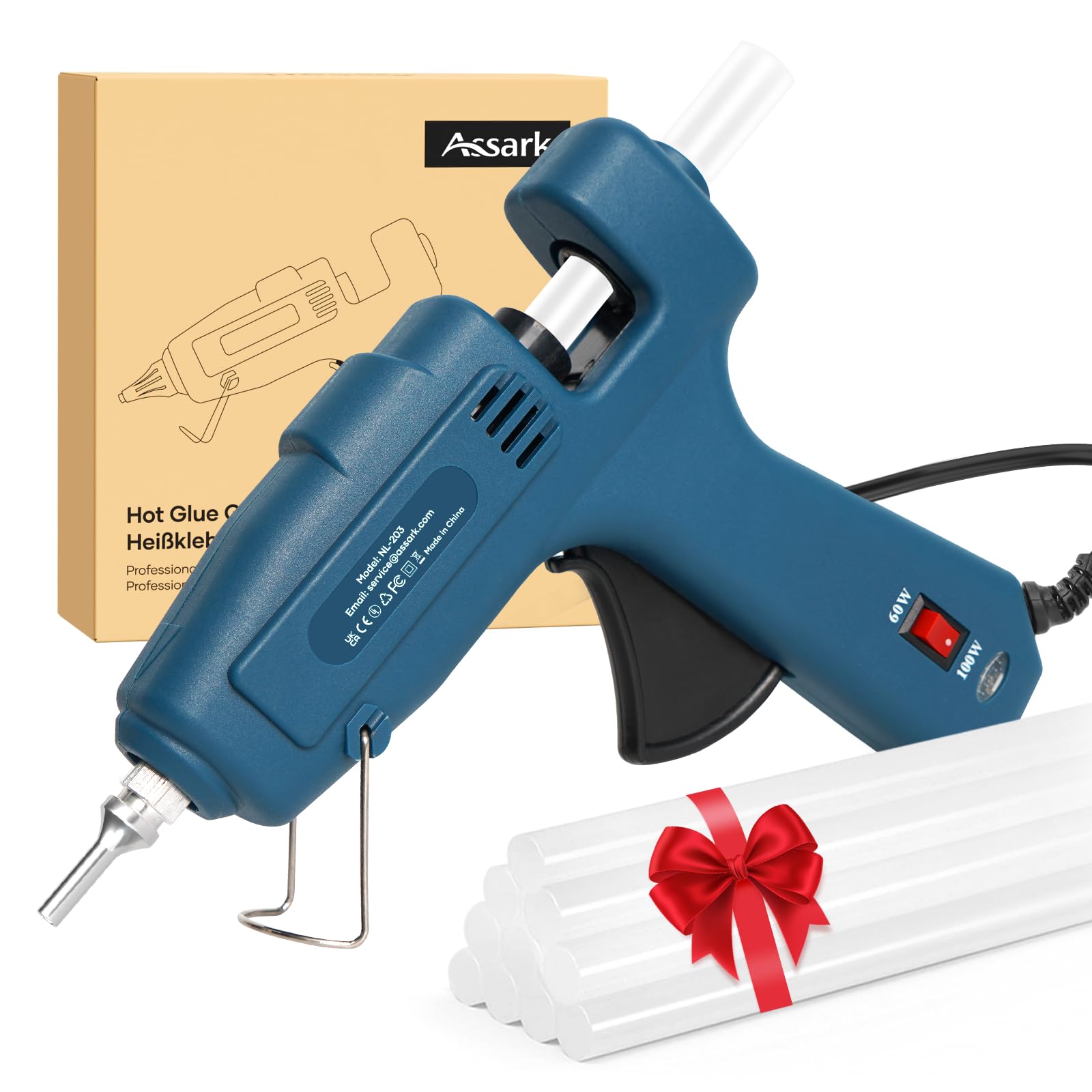 Dual Power 60/100W Hot Glue Gun, Fireproof Anti-Drip Fast Preheating Heavy Duty Industrial Glue Gun with 10 Glue Sticks, Adjustable Power for DIY Craft, Home Repair, Wood, Gift Wrapping