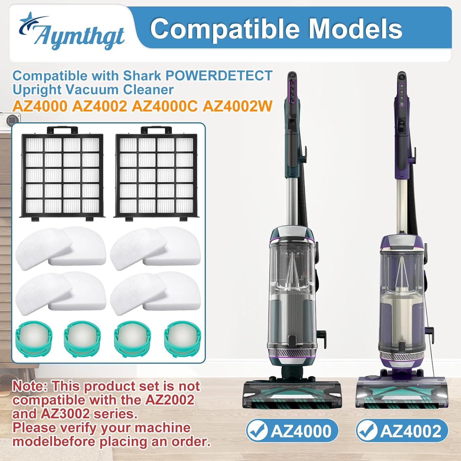 AZ4002 filter Compatible with Shark PowerDetect Pro Upright Vacuum AZ4000 AZ4002 AZ4000C AZ4002W, 2 Filters, 4 Foam & Felt Filters and 4 Odor Neutralizer Cartridges