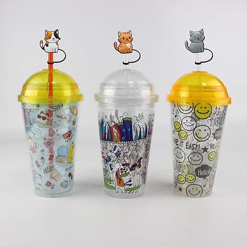 Miniatura 7 de 6 piezas de silicona para pajitas reutilizables para pajitas cubiertas para beber lindo gato tapa de paja para 0.394 in Stanley Topper