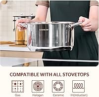 Vista 4 de SUNHOUSE Olla de acero inoxidable – Olla de cocina de inducción resistente de 7 cuartos de galón con tapa visible para pasta, sopa, espagueti, olla