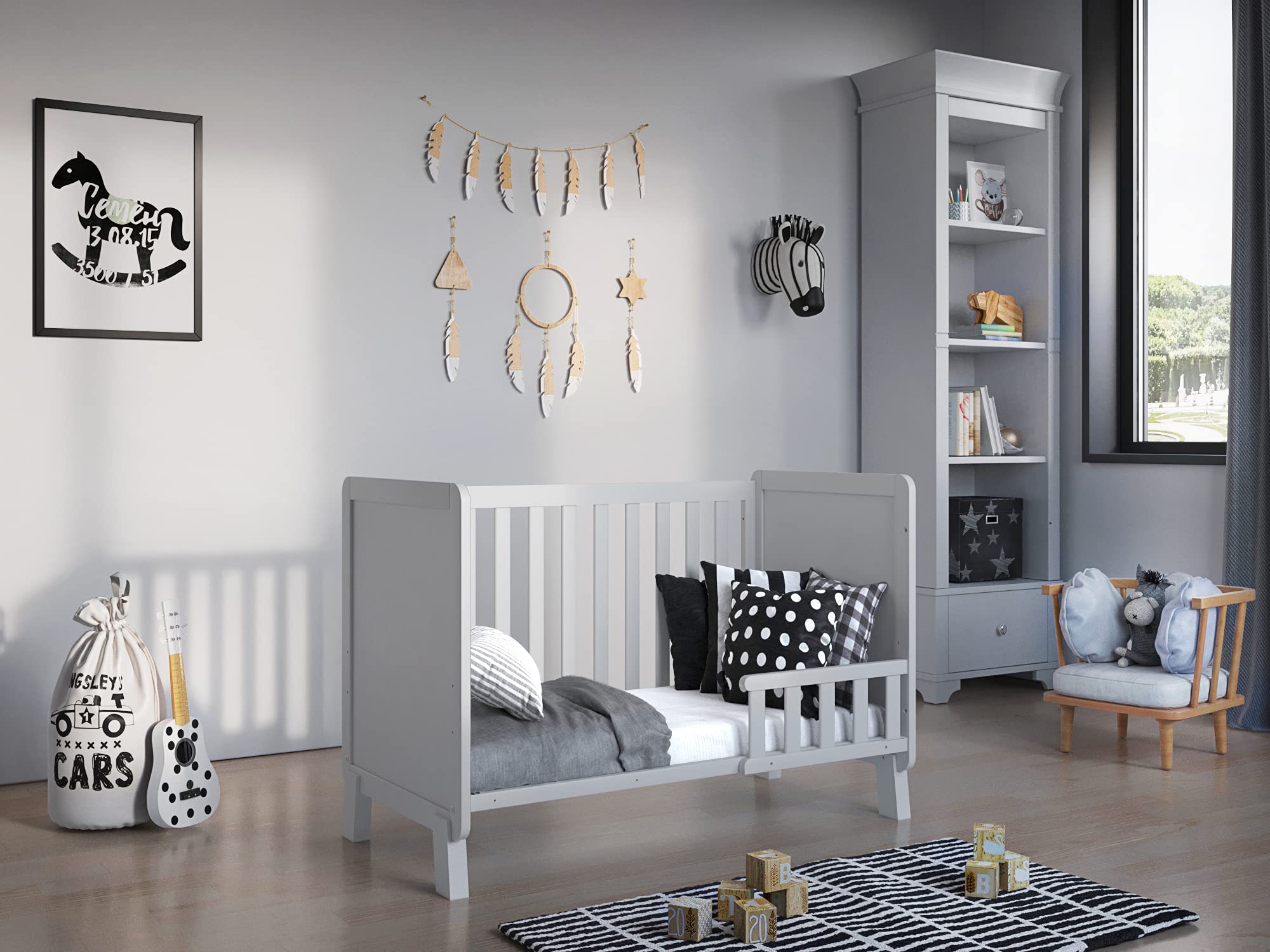 Love For Sleep Culla Lettino Neonato 120x60 cm in Legno di Pino con Barriera di Sicurezza – Lettino Trasformabile per Bambino 0-3 Anni, Bianco