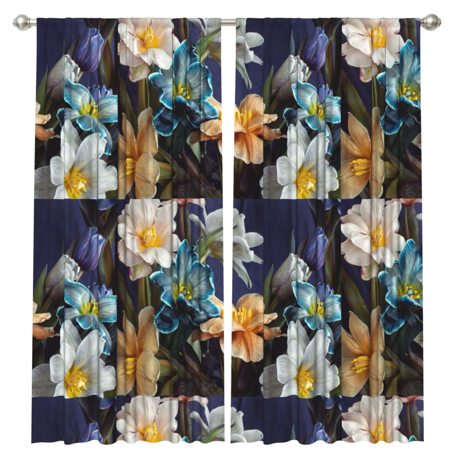 InOmak Tulip Floral Pattern, 2 Panels Window Curtains 52 x 84 Inch Blackout Curtains for Living Room Bedroom