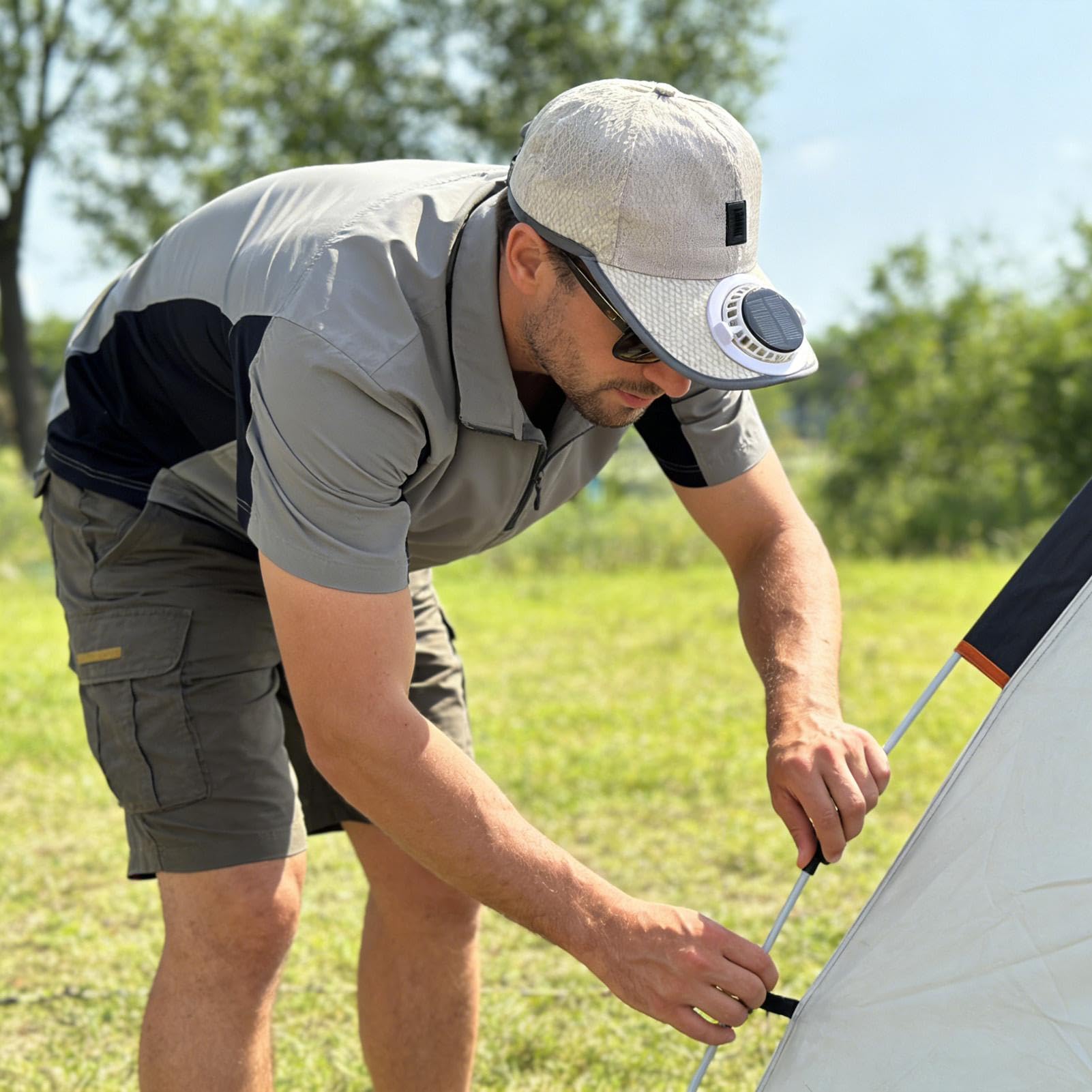 Cappello con ventola di raffreddamento con protezione UV, cappello solare regolabile in rete per attività all'aperto, estate, spiaggia, picnic, campeggio, escursionismo, ciclismo, passeggiate