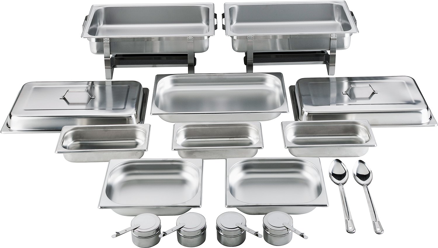 2 Chafing Dishes/Speisewärmer, 14-teilig, Gastronomiequalität, Edelstahl – Robuste Wärmebehälter für Buffet, Catering und Grillabende