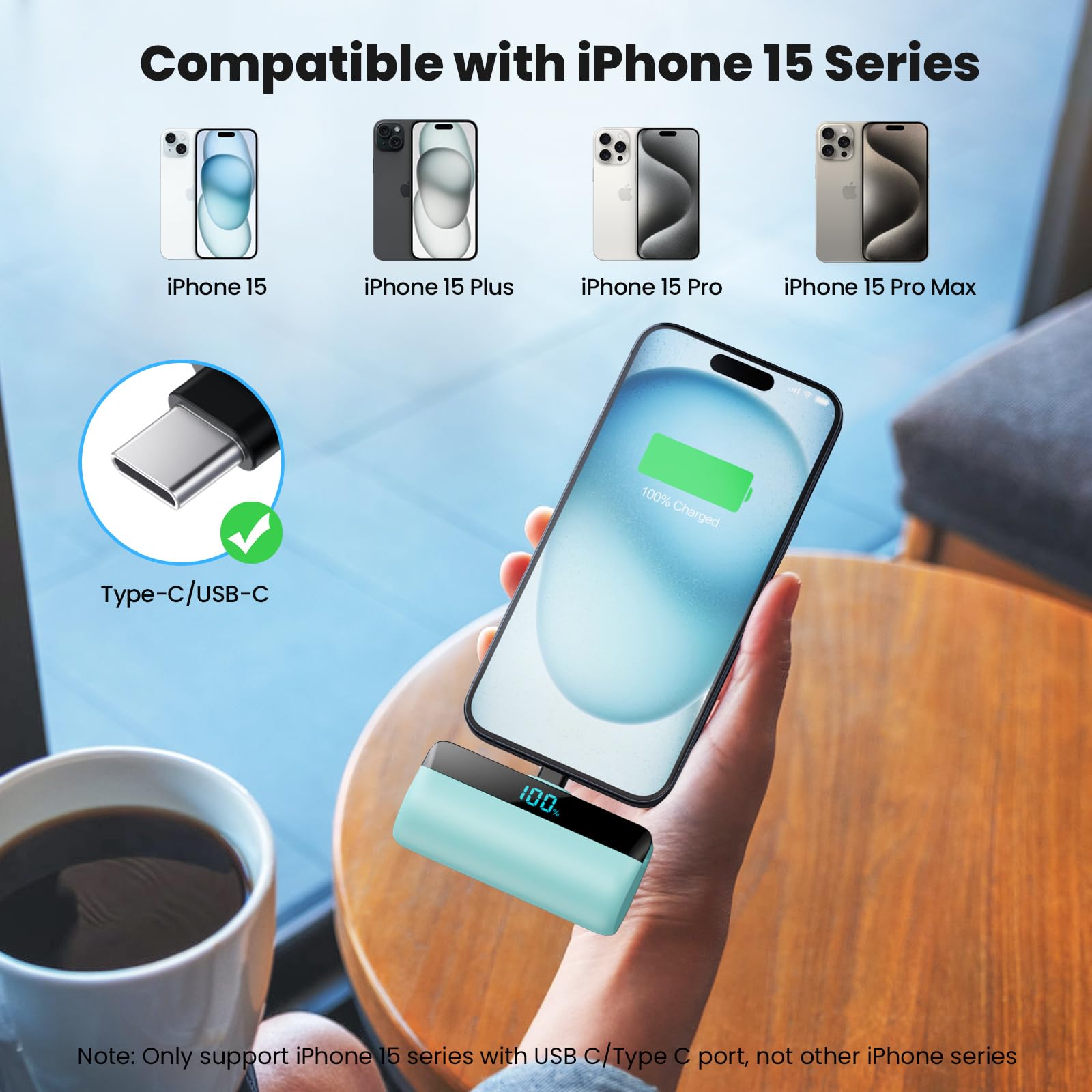 Feob Mini Power Bank per iPhone 16/15 Serie, 5200mAh USB C Caricatore Portatile Ultra-Compatto Batteria Esterna Powerbank con LED Display Compatibile con iPhone 16/15 Pro Samsung iPad Pro etc-Verde