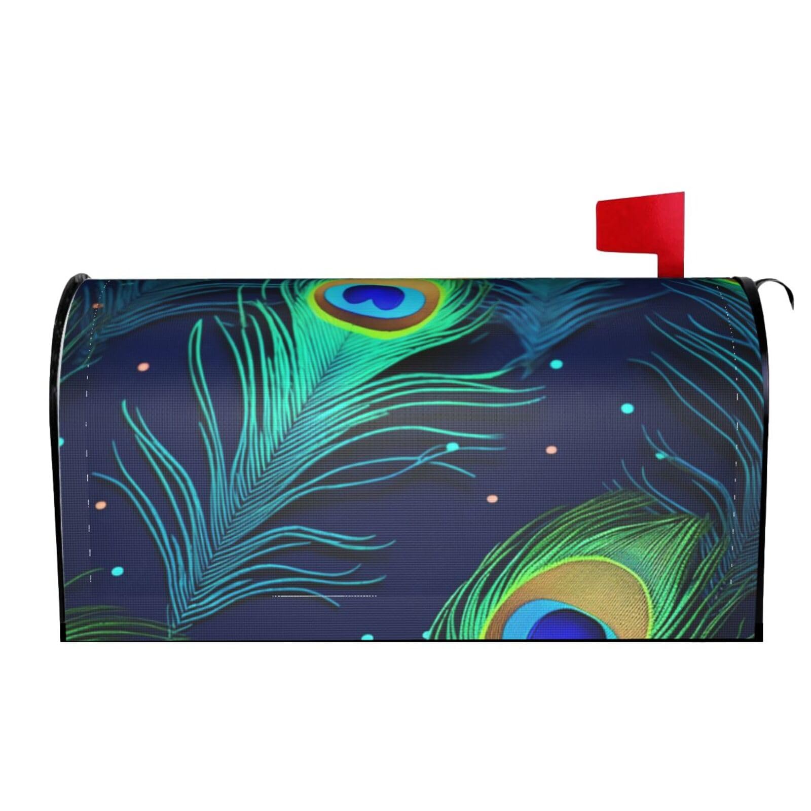 Spring Summer Mailbox Covers Magnetic Letter Post Box Cover Peacock Feather Mailbox Wrap Decoration Mailbox Post Cover for Garden Yard Outside Welcome Decor 21x18 in